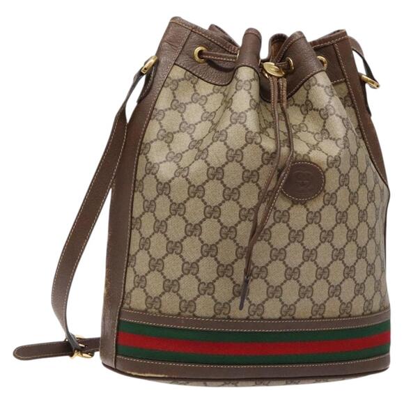 GUCCI GG Supreme Web Sherry Line Bag Pvc Beige Gold 001 58 001 58 - Picture 1 of 16
